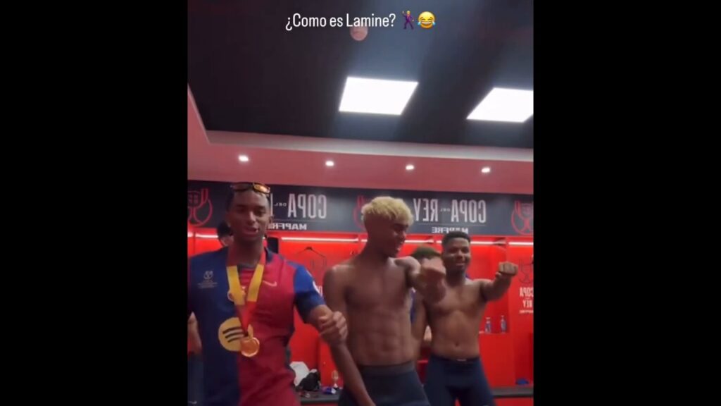 ¡Campeones y con ritmo! 🏆💃Lamine Yamal, Balde y Ansu Fati bailando en el vestuario tras la Copa