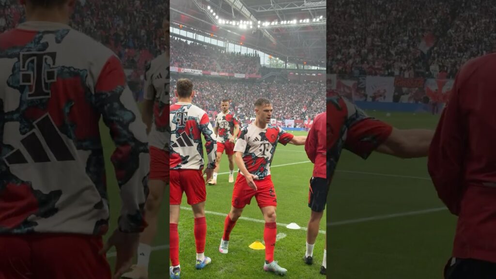 Joshua Kimmich motivating his teammates during Bayern's warming up for the game against RB Leipzig