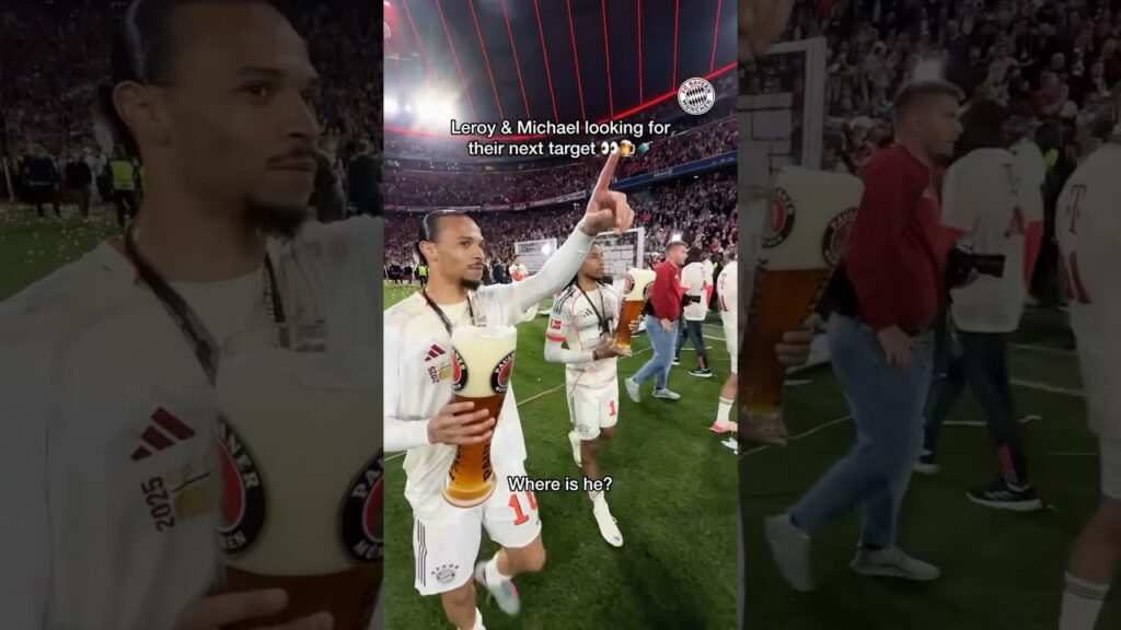 Leroy Sané and Michael Olise looking for new targets to beer shower! Bayern is the Bundesliga winner