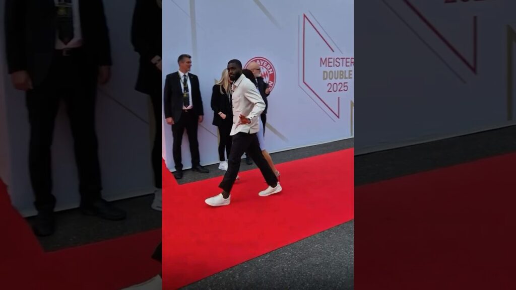Dayot Upamecano arriving at Bayern's end of the season party