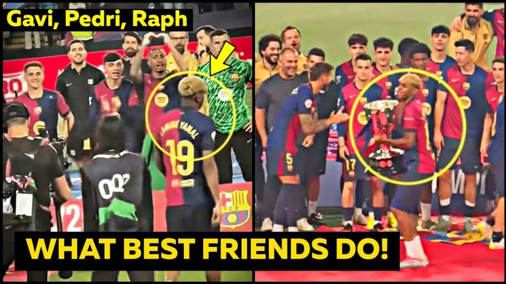 🔥Pedri & Gavi Lift Lamine Yamal’s Spirits During Barcelona Trophy Celebration