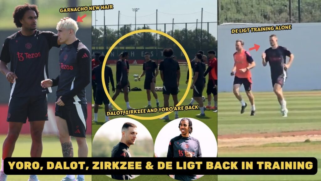 Joshua Zirkzee Leny Yoro and Diogo Dalot are back in Man Utd training ahead of Europa League final