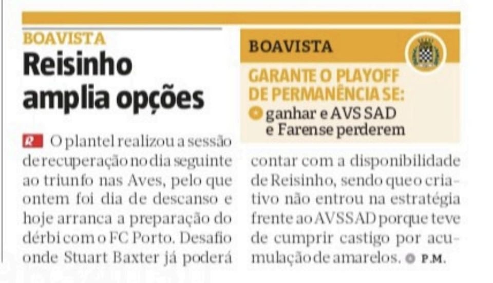 Boavista na imprensa desportiva - 08/05/2025