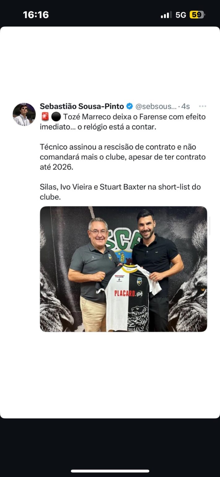 Farense interessado em Stuart Baxter