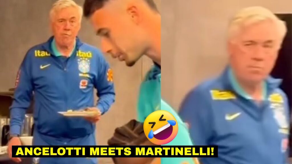 Carlo Ancelotti Looking at Gabriel Martinelli in Brazil Team Camp