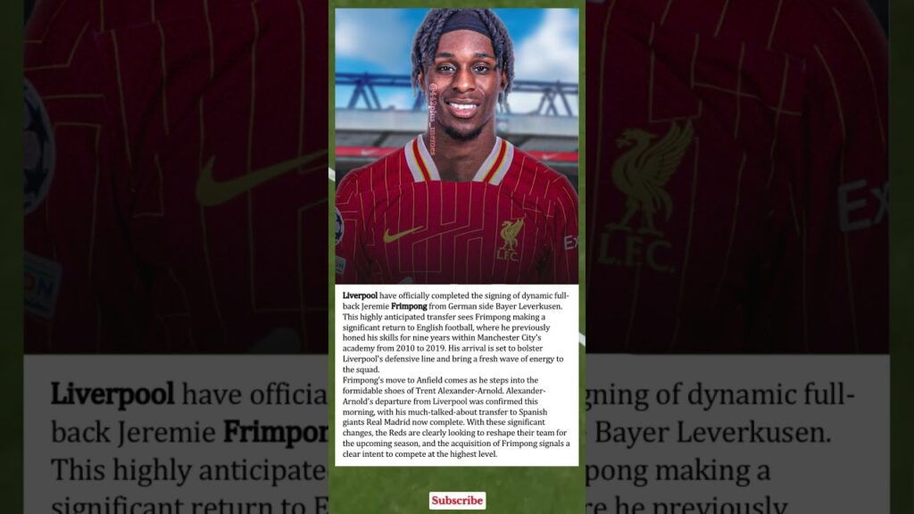 Liverpool have completed the signing of full-back Jeremie Frimpong #football  #shorts