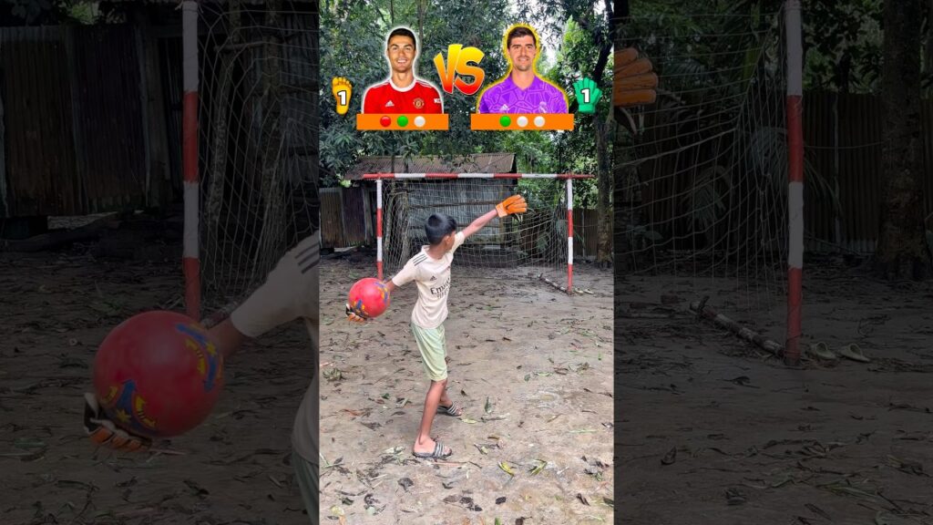 Ronaldo 🆚 Courtois 1v1 challenge ⁉️🤯⚽️🔥#shorts #football #trending #ronaldo #goalkeeper