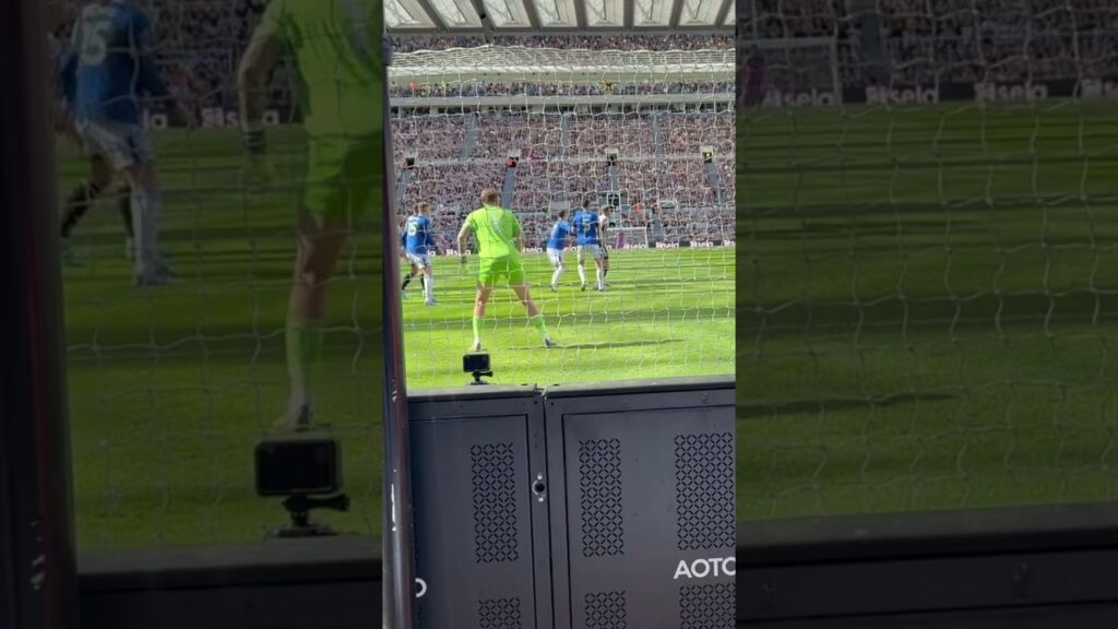 Jordan Pickford celebrates a Newcastle corner clearance. Nufc Everton. 25.5.25