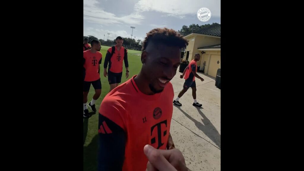 Kingsley Coman receiving "Happy Birthday" wish from Bayern's social media during a training session