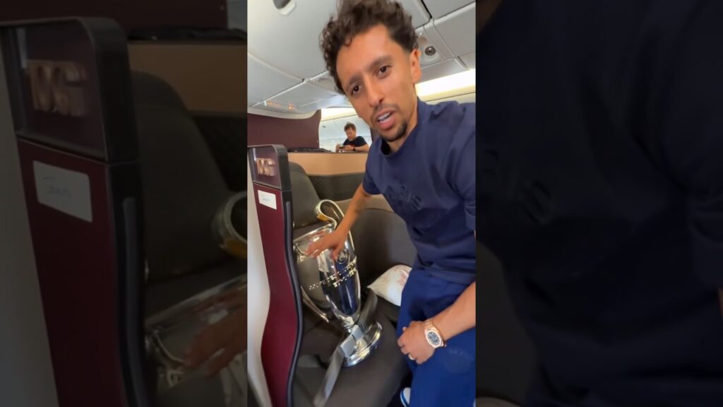 ❤️😂 le trophée de la Champions League prend son siège (PSG, Marquinhos) #football #shorts