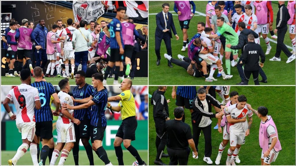 Denzel Dumfries FURIOUSLY CLASHING with Marcos Acuña in Inter Milan v River Plate | Dumfries v Acuña