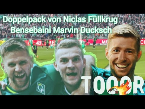 In diesem Video sieht man Vier Tore/ Doppelpack von Niclas Füllkrug Bensebaini Marvin Ducksch 🤍💚🤍🎉🎊