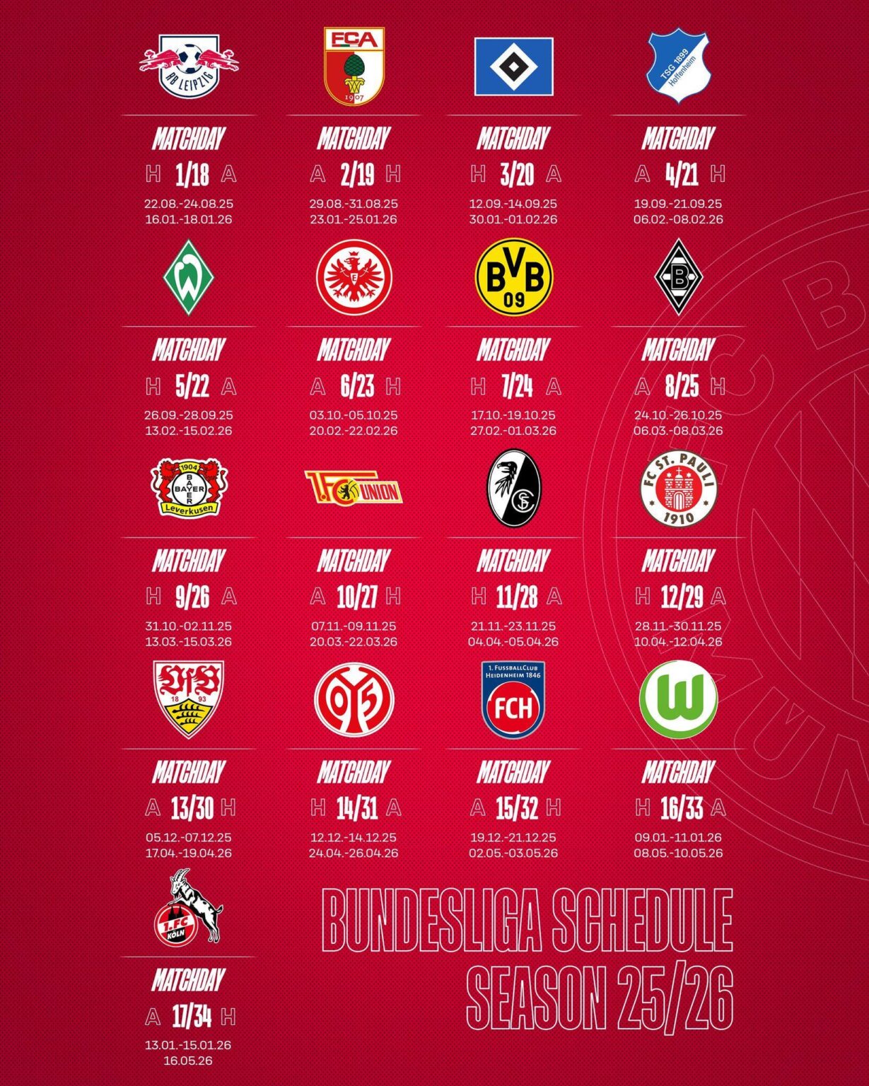 Bayern's 2025/26 Bundesliga fixture list