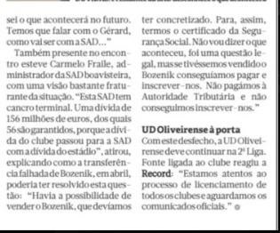 Alguém consegue elucidar esta conversa do administrador da SAD onde afirma que "56 são garantidos, porque a dívida do clube passou para a SAD com a dívida do estádio".
