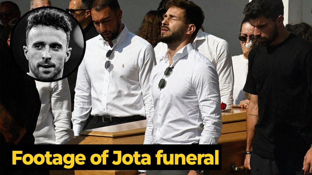 Ruben Neves couldn’t hold back his tears as he accompanied Diogo Jota’s body to the funeral today