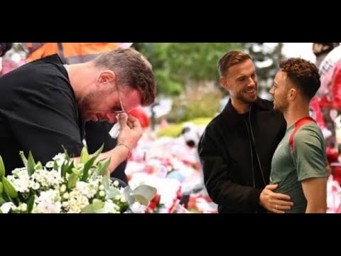 Former Liverpool midfielder Jordan Henderson pays his respects to Diogo Jota at Anfield.