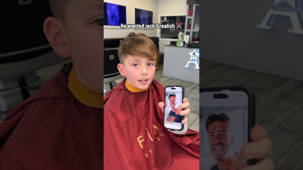 He asked for the JACK GREALISH haircut 😱 Did he pull it off?? #shorts #barber #haircut