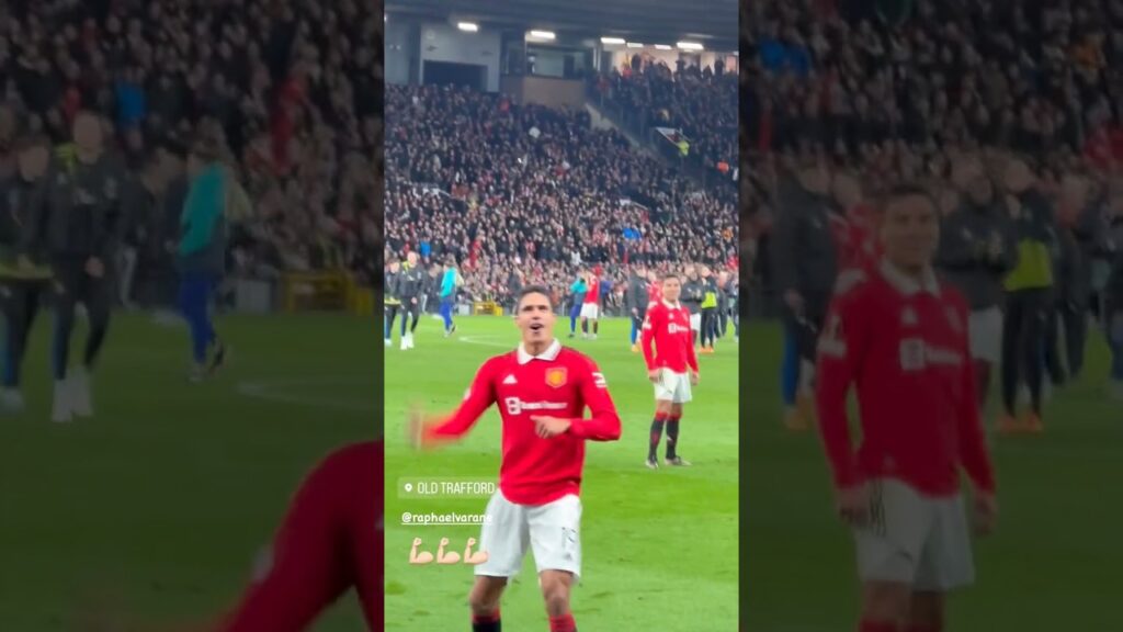 Raphael Varane celebrating with fans | Old Trafford | Manchester United 2-1 Barcelona Europa League