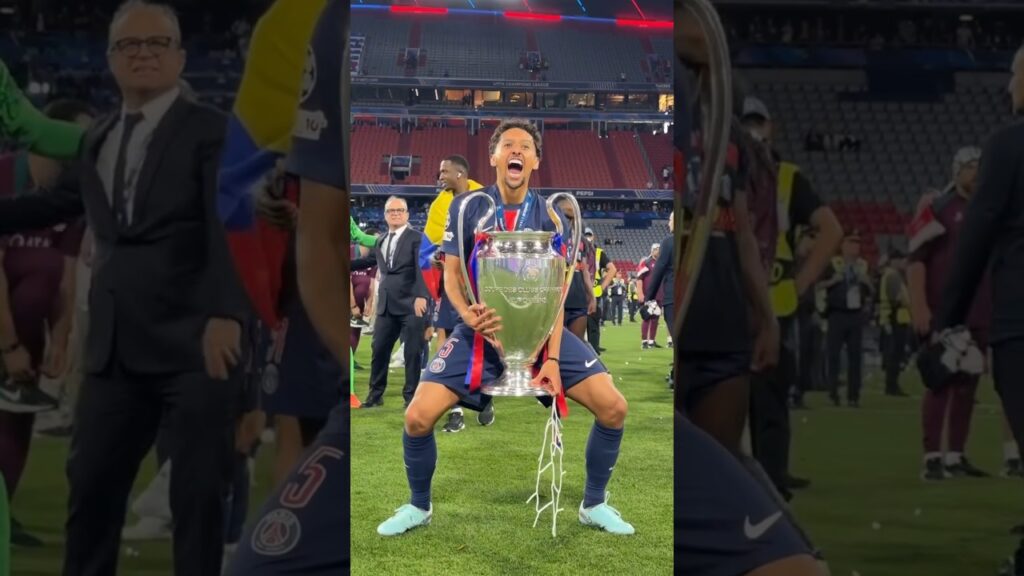 ❤️😂 Marquinhos avec le trophée de la Champions League (PSG) #football #shorts
