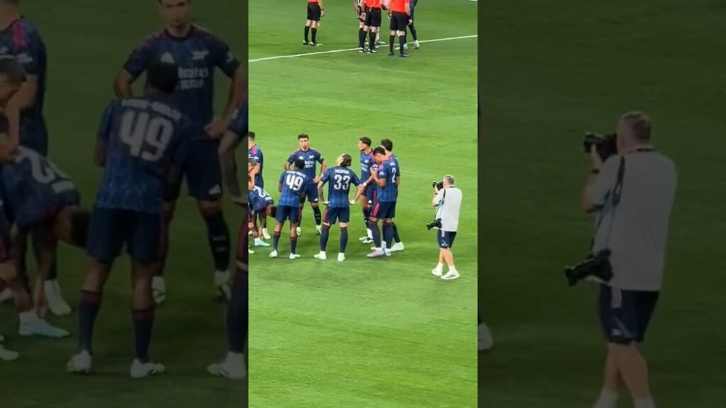 WILLIAM SALIBA LEFT TO PRAY BY BEN WHITE AND KIA HAVERTZ BEFORE KICKOFF V NEWCASTLE #arsenal #afc