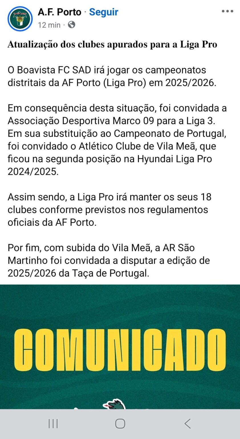 AF Porto confirna a Boavista SAD na Liga Pro
