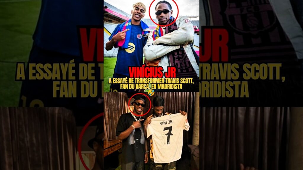Vini et Camavinga ont essayé de transformer Travis Scott, fan du Barça, en Madridista. 🤣 #football