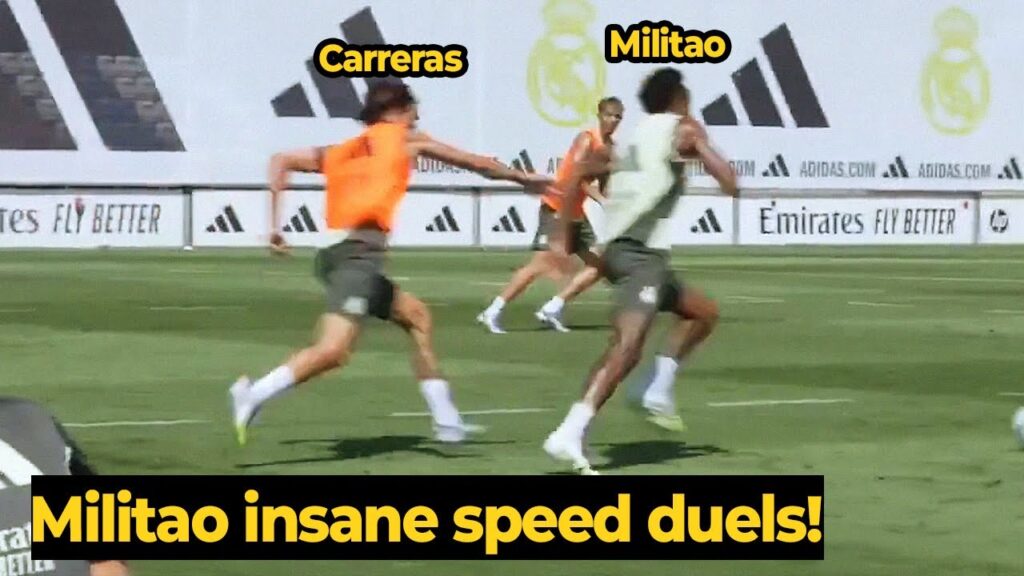 Eder Militao OUTSPRINTS Alvaro Carreras in speed duels during training ahead pre season game