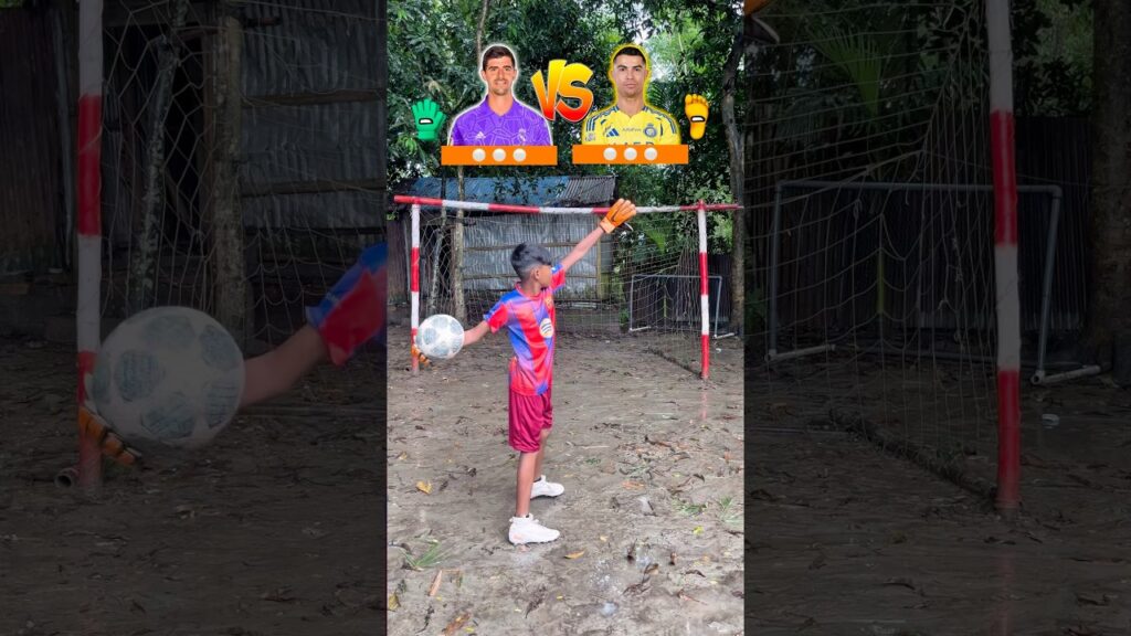 Courtois🧤 🆚 Ronaldo🦶1v1 challenge ⁉️⚽️🔥🤯#shorts #football #trending #ronaldo #goalkeeper