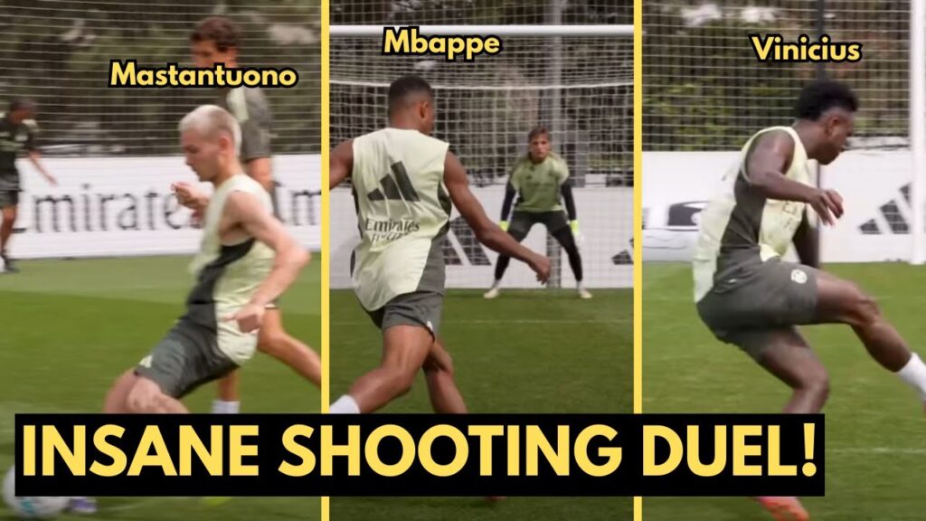 Shooting Challenge Between Mastantuono, Mbappé and Vinícius Jr in Training Ahead of Osasuna |