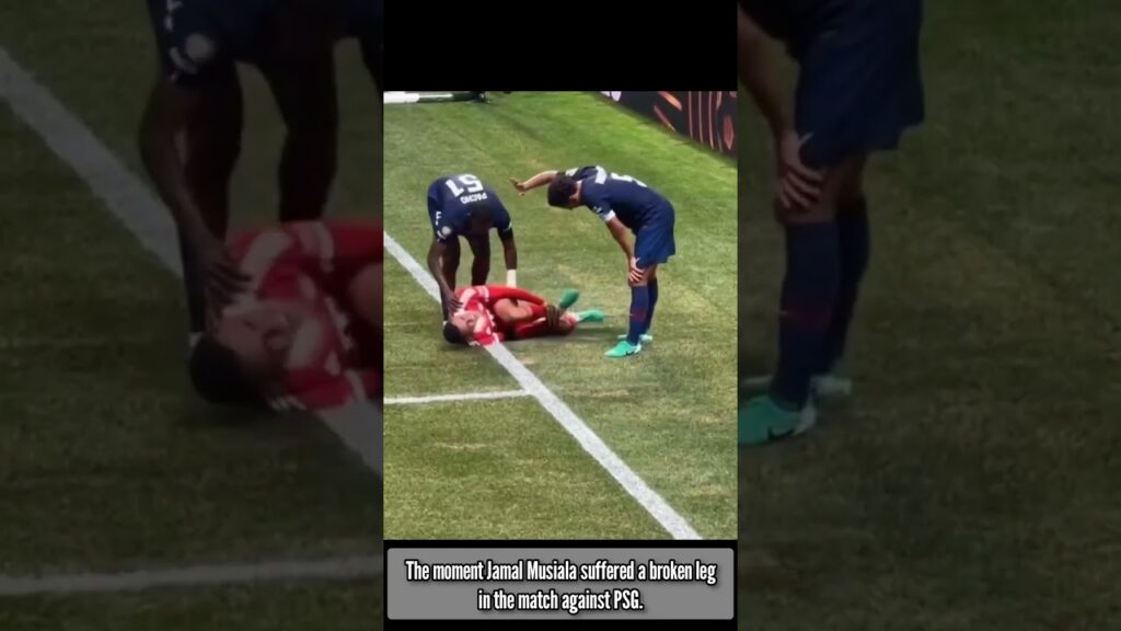 The moment Jamal Musiala broke his leg was caught on camera by fans.