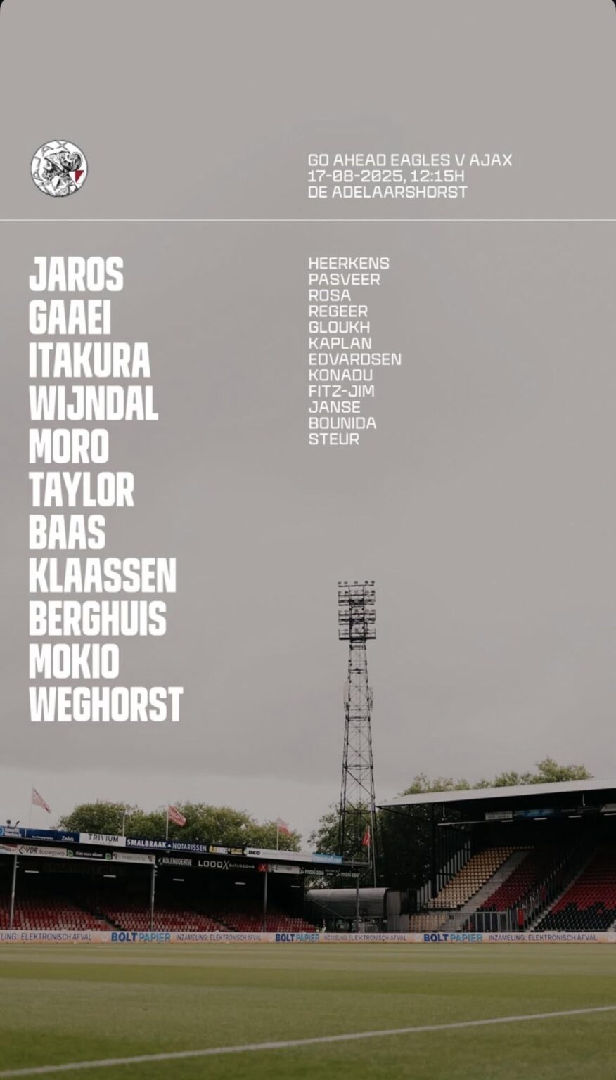 Line-up against Go Ahead