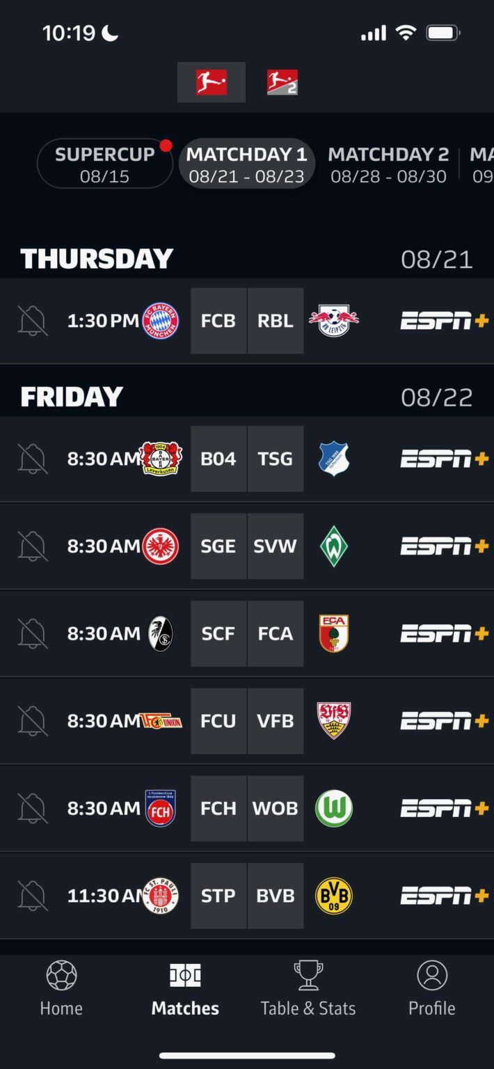 What's up with the Bundesliga app compared to BVB's? The BL's app is like this for the first five match days. Is it just my app not getting an update maybe?