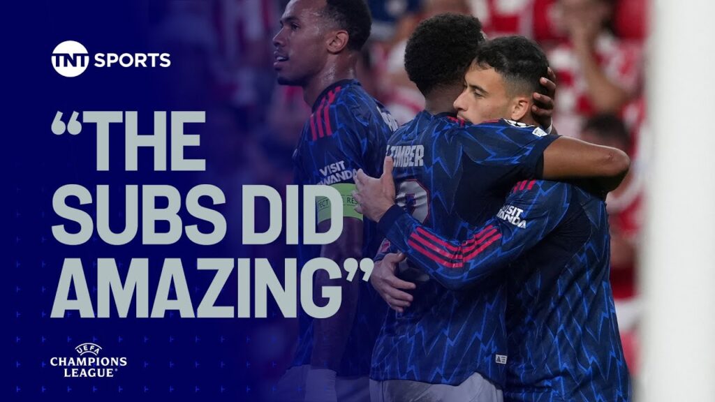 Mikel Arteta, Jurrien Timber and Gabriel Martinelli react as Arsenal win in Bilbao 👏