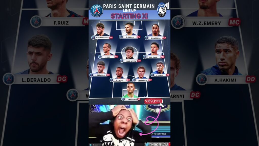 Line Up PSG VS Atalanta. UEFA Champions league #futbol