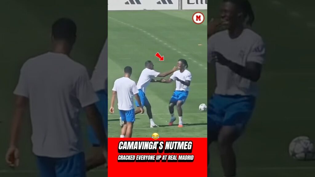 😅 Alaba didn’t like it one bit when Camavinga nutmegged him in Real Madrid training. #soccer