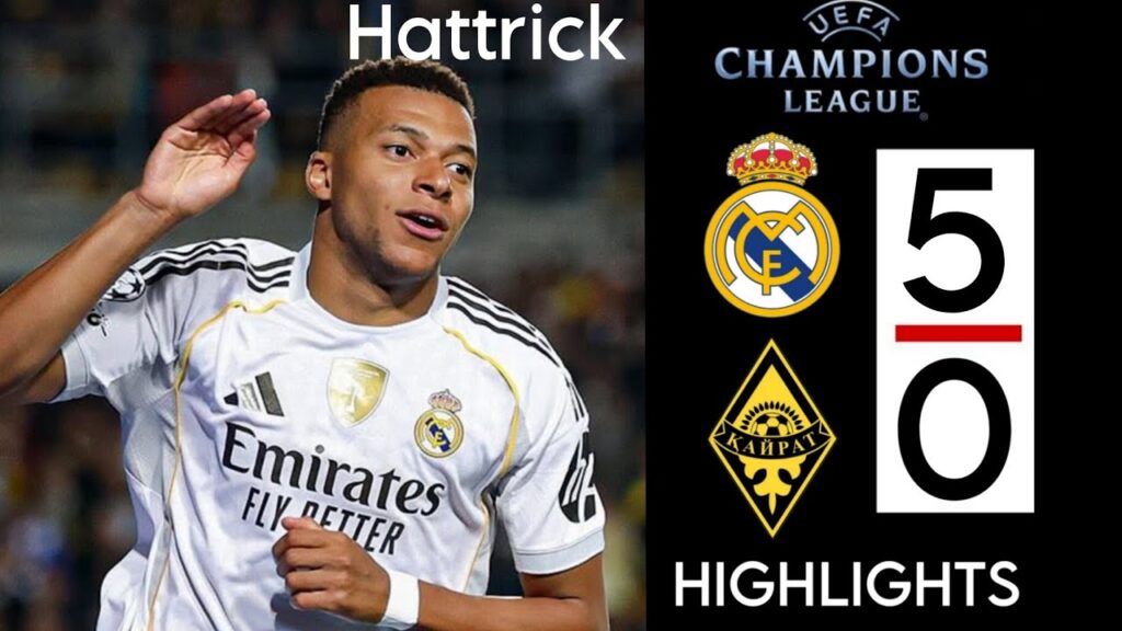 Real Madrid vs Kairat Almaty HIGHLIGHTS - Kylian Mbappe hattrick - Champions League