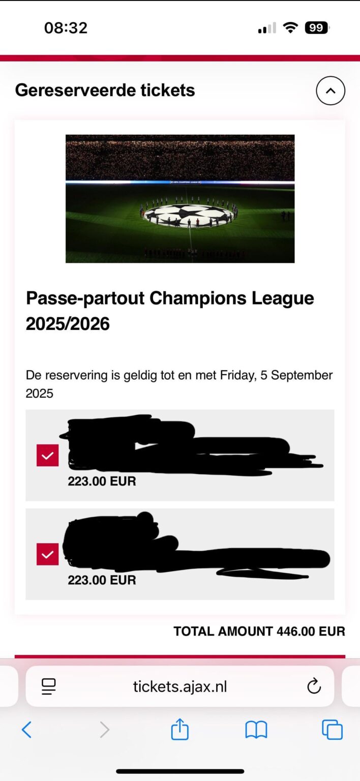 Passe-partout Champions League prices (upper ring)
