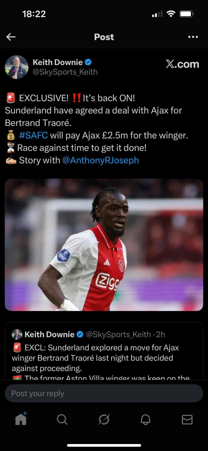 Sunderland have agreed a deal with Ajax for Bertrand Traoré