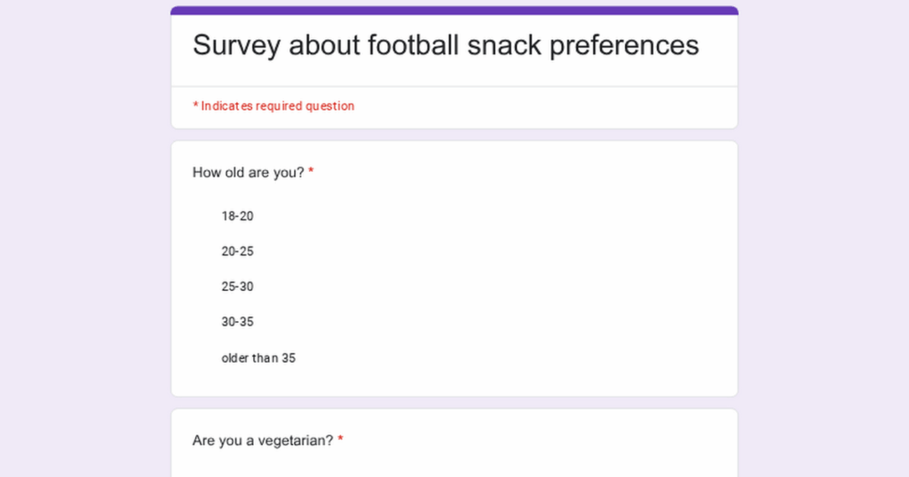 Survey about football and snacks