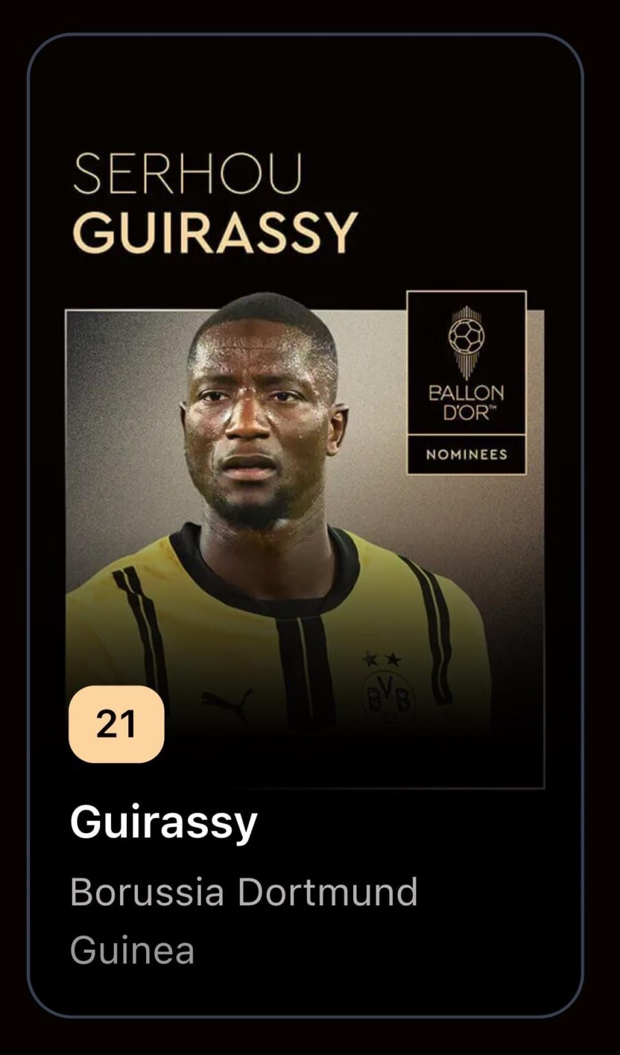 Guirassy Ranks #21 in Ballon D’Or Voting