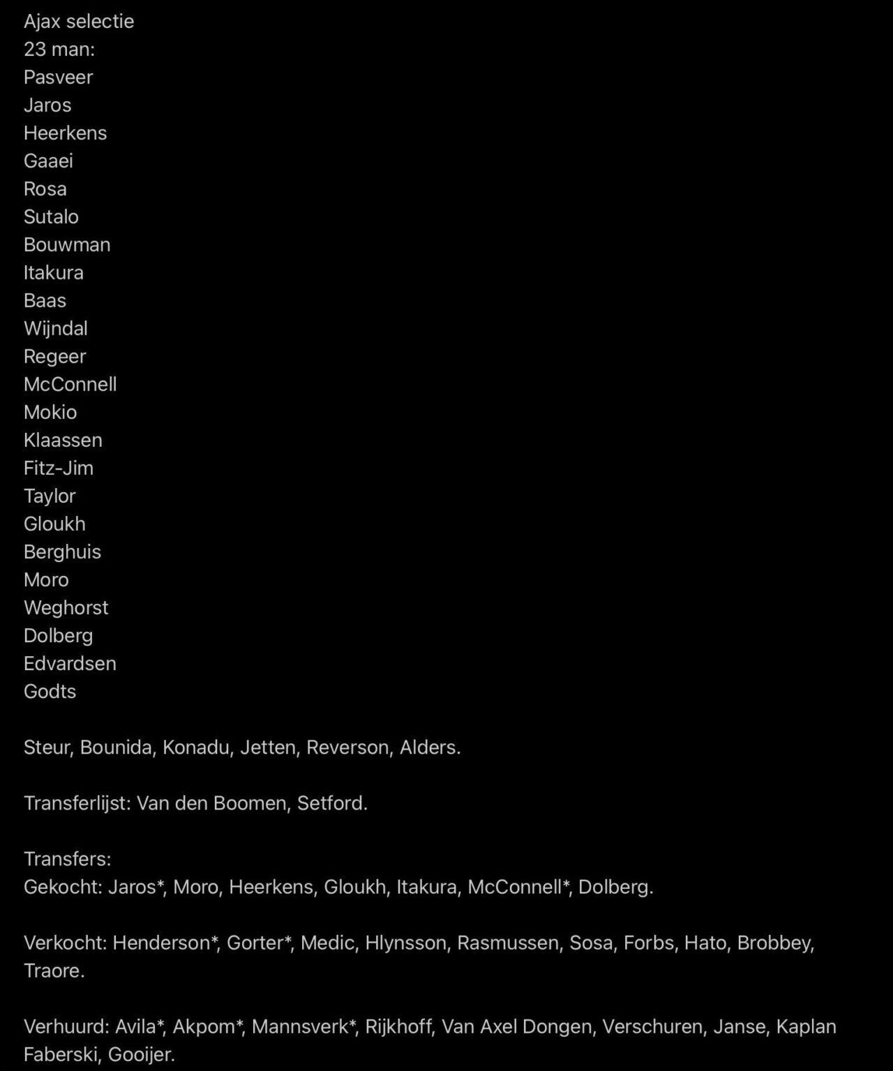 De Selectie van Ajax na de transferperiode en de transfers van deze zomer op een rijtje. Mening over huidige selectie en de transfers?