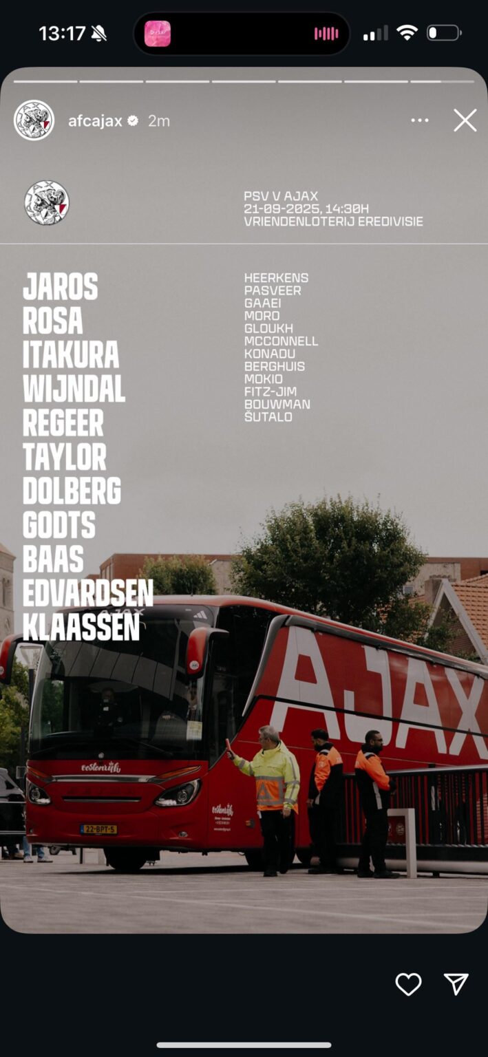 Starting XI tegen PSV