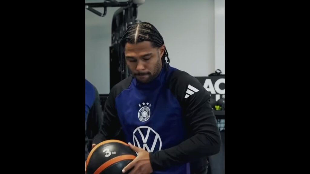 Serge Gnabry at fitness training session with Germany