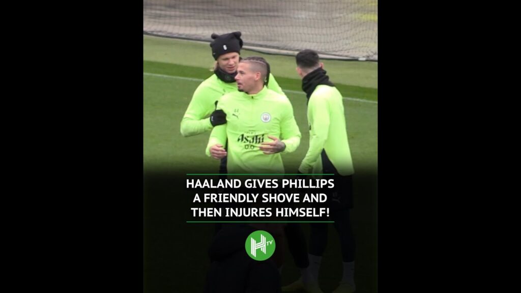 Haaland gives Phillips a friendly shove and then appears to injure HIMSELF! 😅