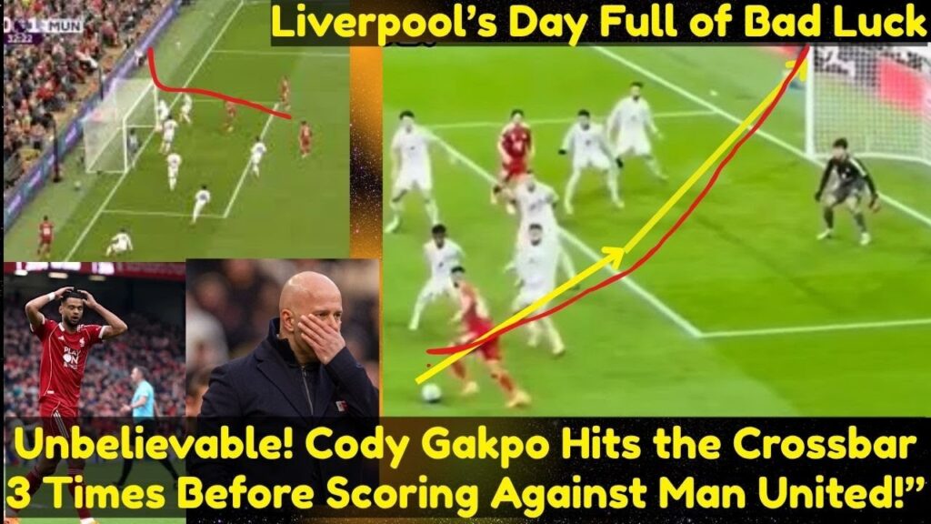 “Unbelievable! Cody Gakpo Hits the Crossbar 3 Times Before Scoring Against Man United!” #liverpool