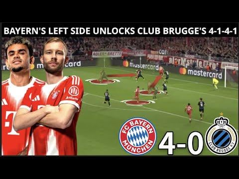 Analysis On How Bayern’s Left Side Combinations Between Diaz & Laimer Dominated Club Brugge’s 4-1-4-1