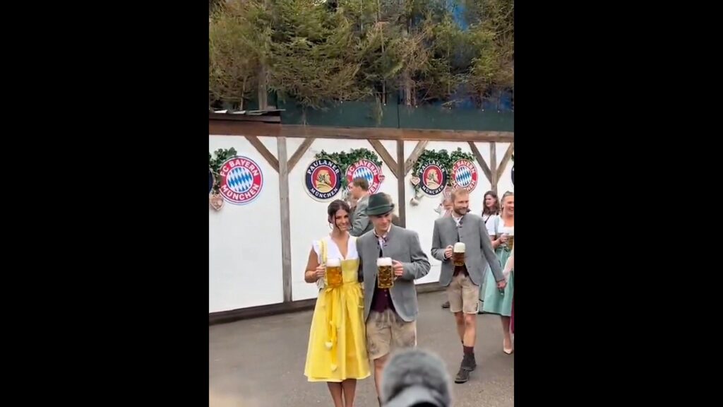 Joshua Kimmich and his wife at Oktoberfest with Bayern team