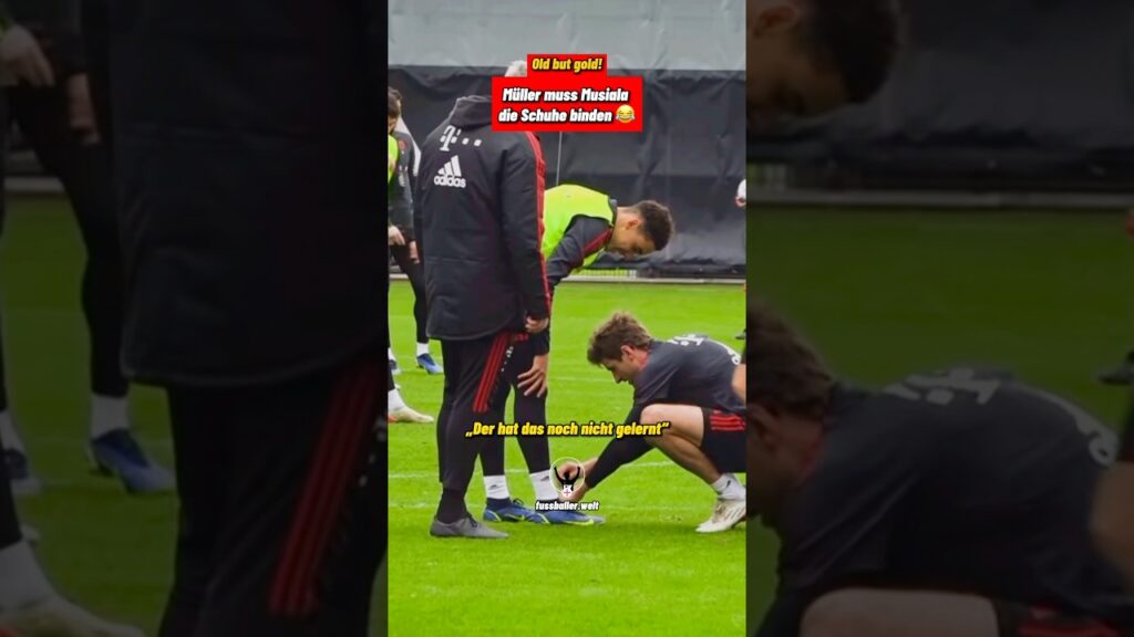 Müller muss Musiala die Schuhe binden 😂￼