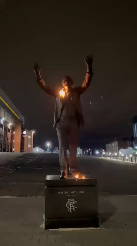 Scarf that sits around the Walter Smith statue set alight last night