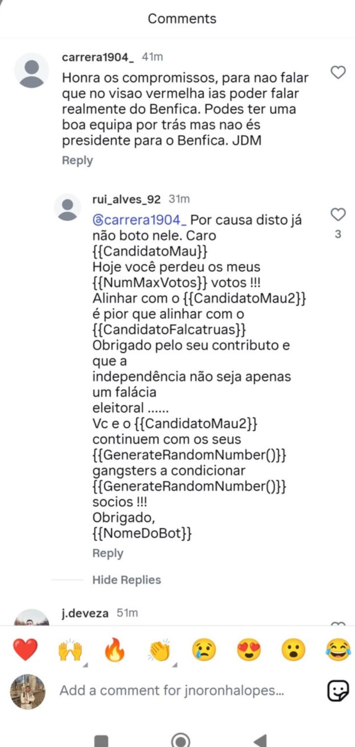Comentário de conta totalmente genuína após a entrevista de JNL